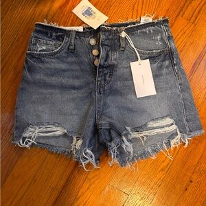 Frayed Hem Blue Denim Shorts Vervet Blue